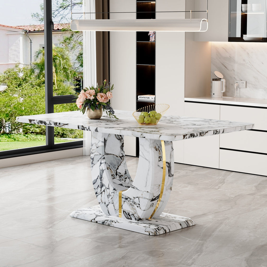 Modern 63'' Imitation Marble Dining Table for 4-6 people