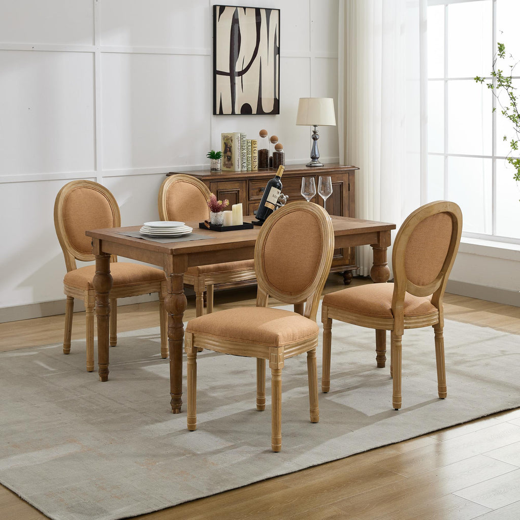 French Style Solid Wood Frame Linen Fabric Back Dining Chair (Set of 2)