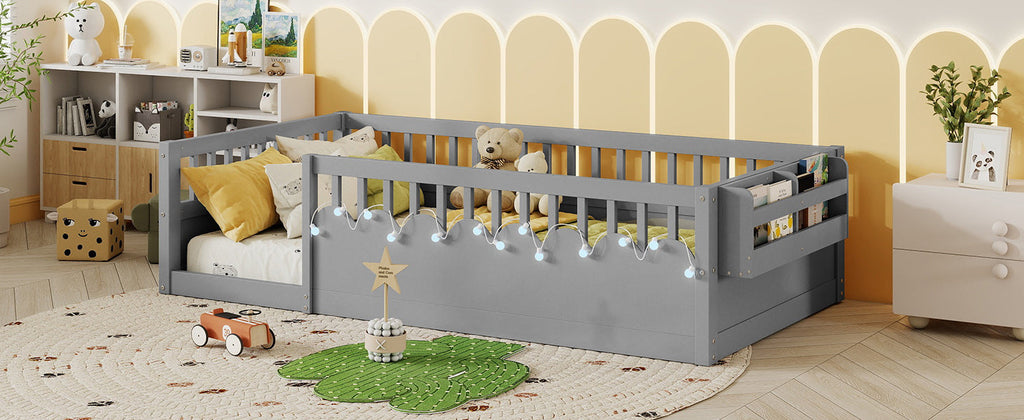 Twin/Full Montessori Floor Kids Bed Frame with High Rails