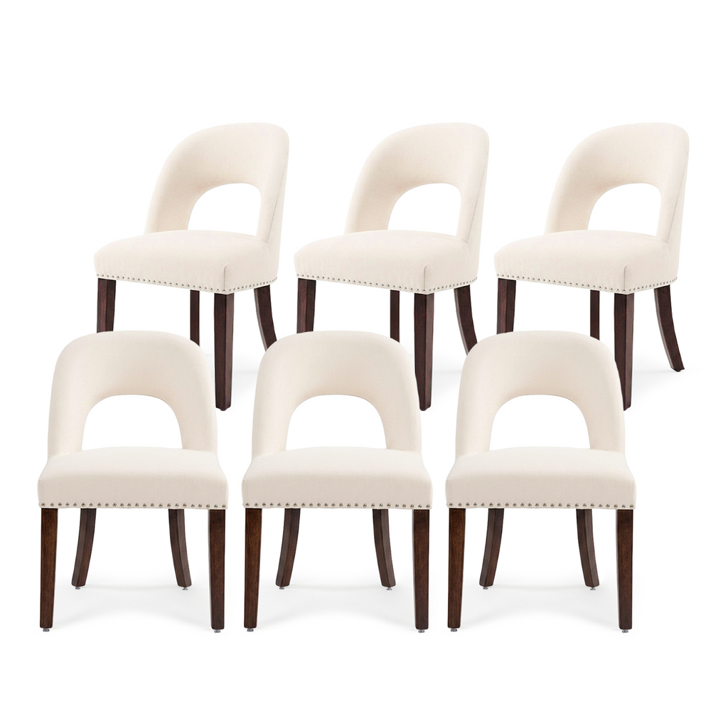 Firmoz Farmhouse Hollow Back Dining Chairs with Nailhead Trim & Rubberwood Legs