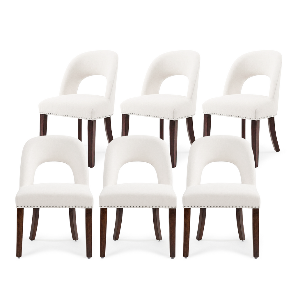 Firmoz Farmhouse Hollow Back Dining Chairs with Nailhead Trim & Rubberwood Legs