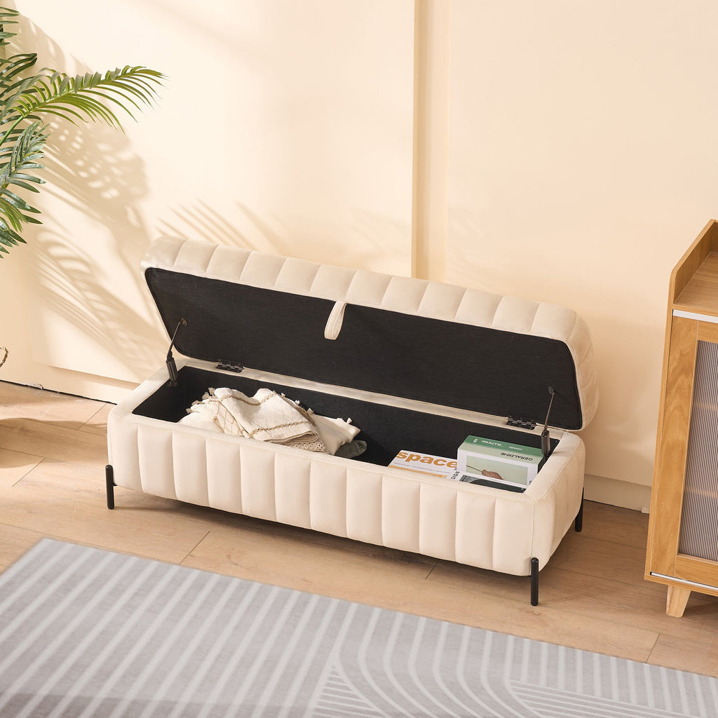 49.21' Wide Velvet Storage Soft Bench Footstool Ottoman