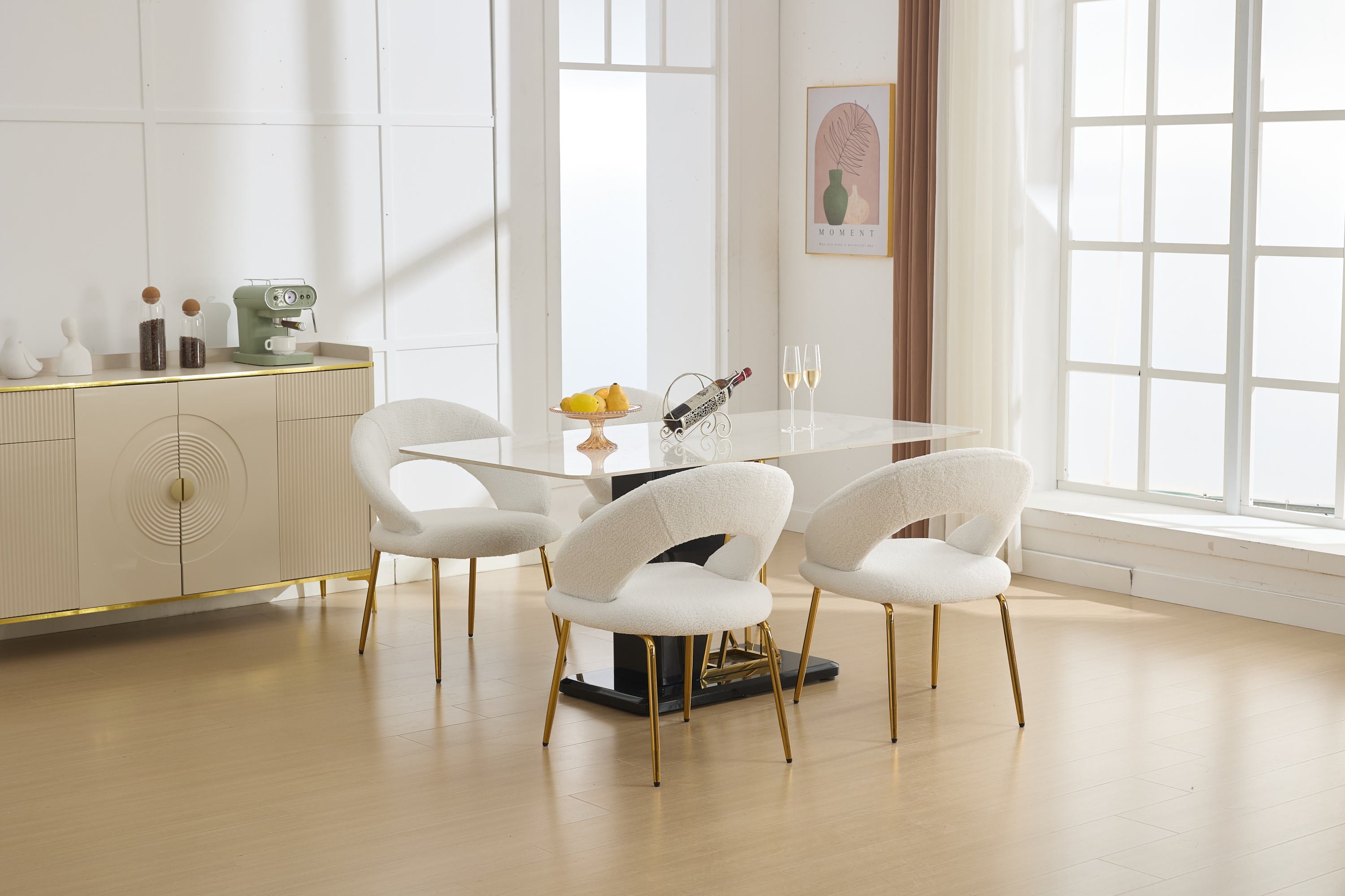 Velvet/Teddy Fabric Dining Chairs with Curved Backrest