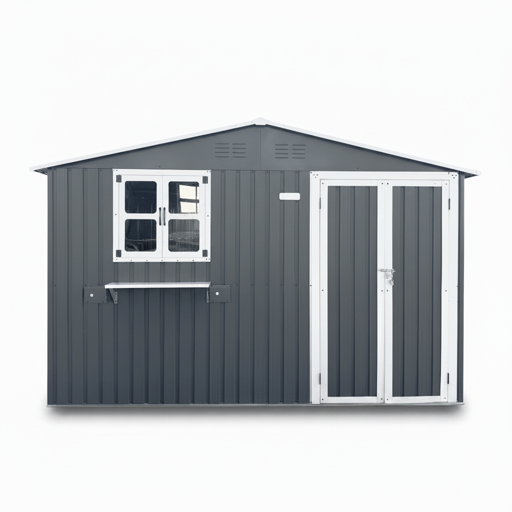 10x8 Ft Metal Storage Shed Lockable Double Doors Window Waterproof Shed