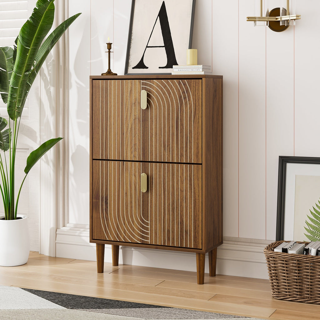 Modern Minimalist Shoe Storage Cabinet with 2 Flip Drawers