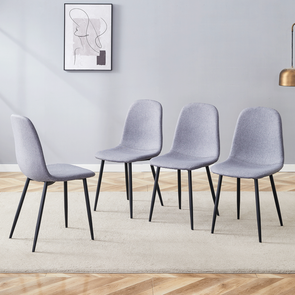 Luxury Simple Chair Black Linen Dining Chair  (Set of 4)
