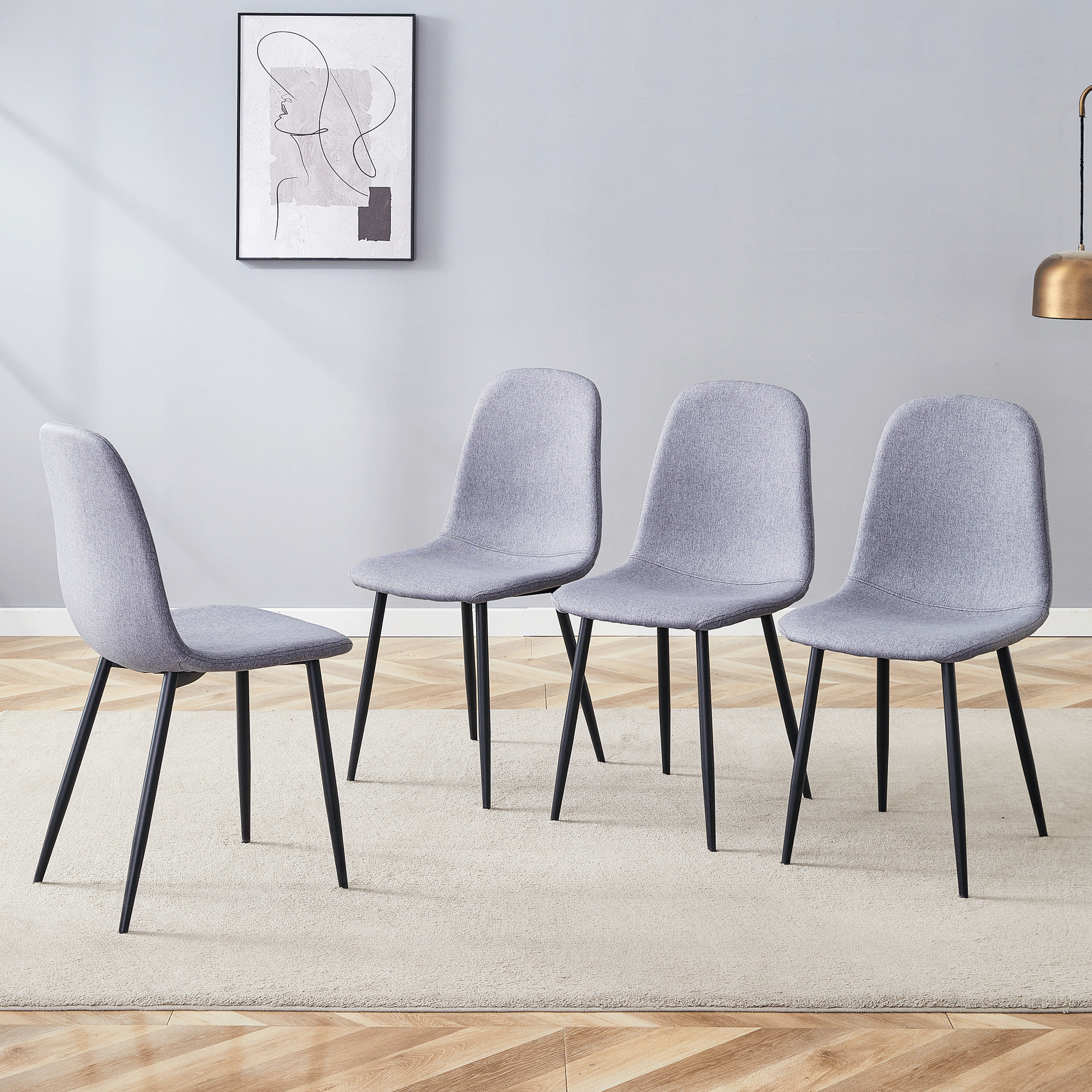 Luxury Simple Chair Black Linen Dining Chair  (Set of 4)