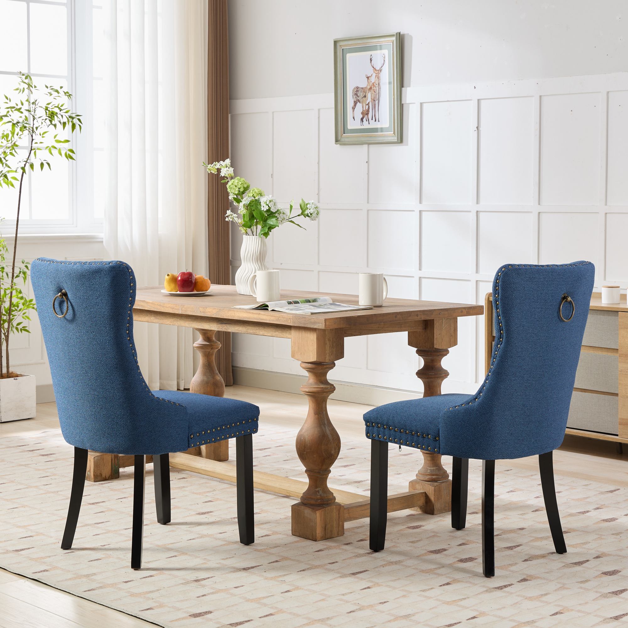 Linen Contemporary Tufted Flax Upholstered Dining Chairs (Set of 2)