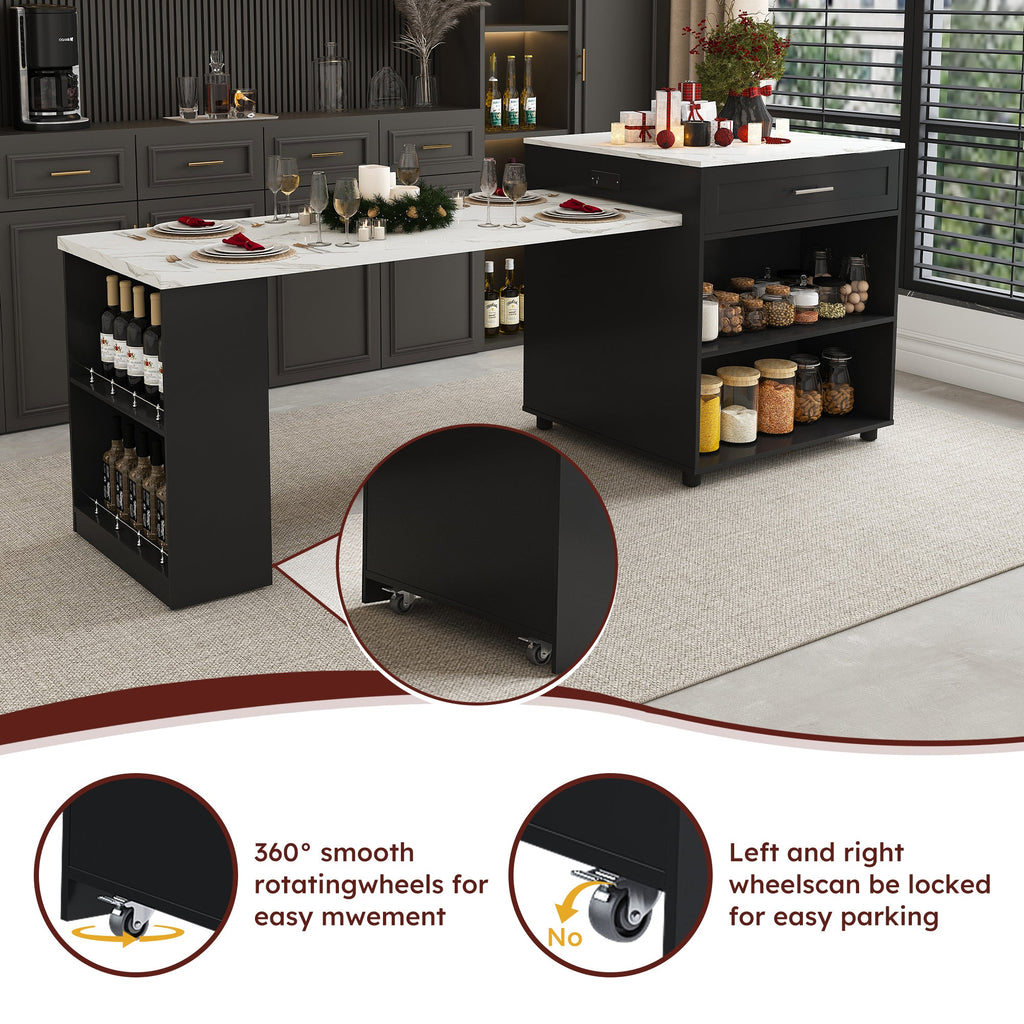 Expandable Kitchen Island with Dining Table