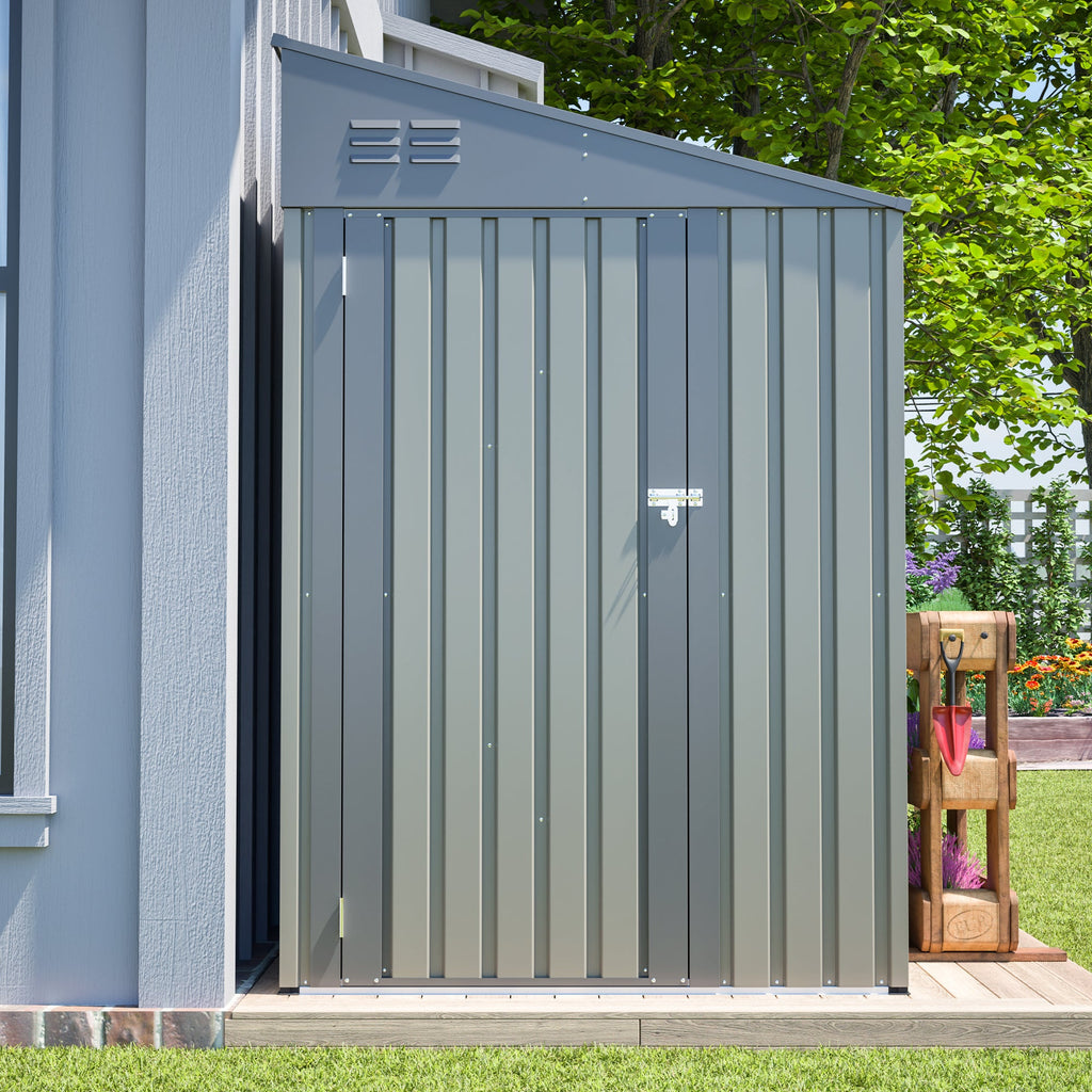 4x7 FT Lean To Shed Olive Grey Heavy Duty Steel Outdoor Garden Storage Case