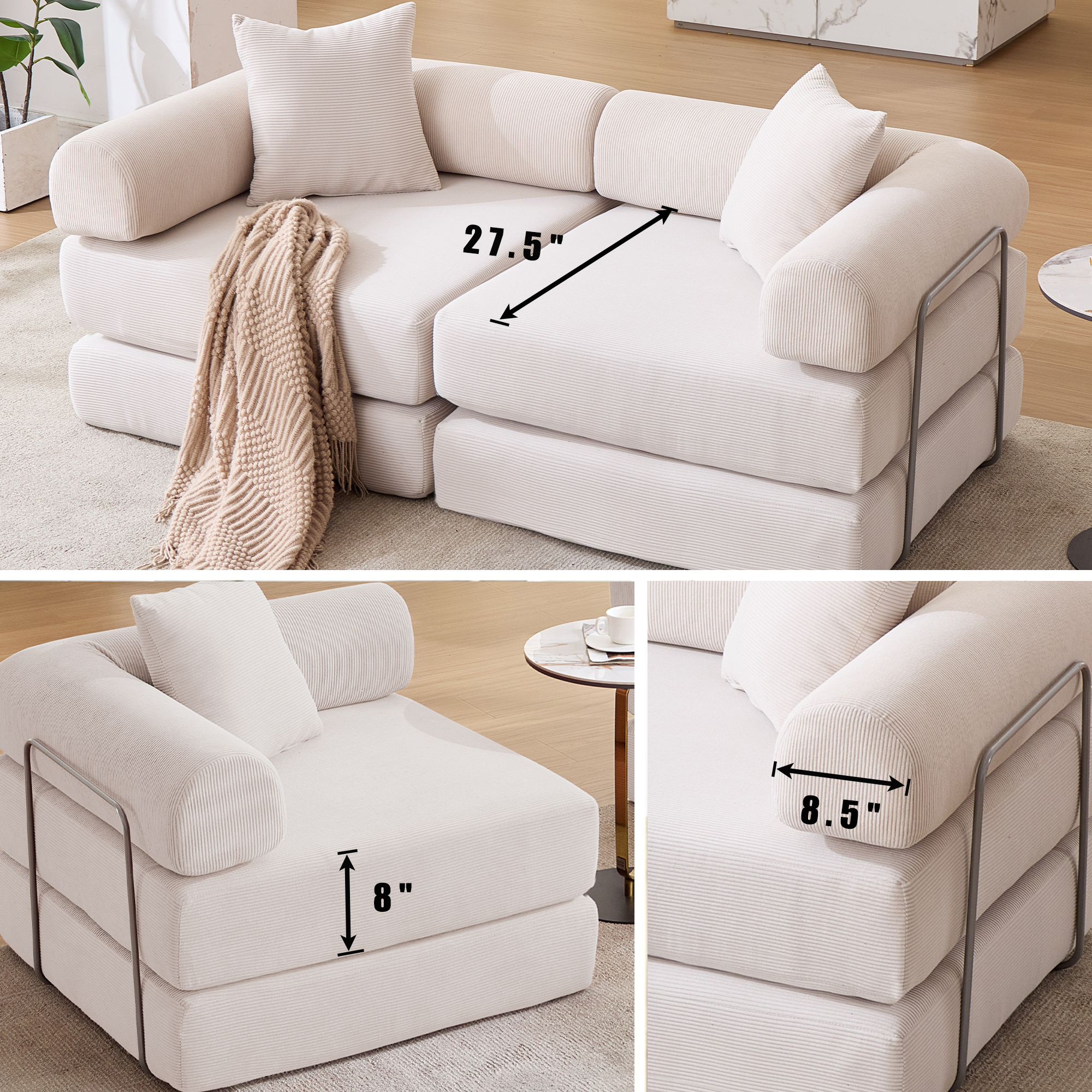 2 Seat Convertible Couch Folding Mattress Couch Sofa Bed