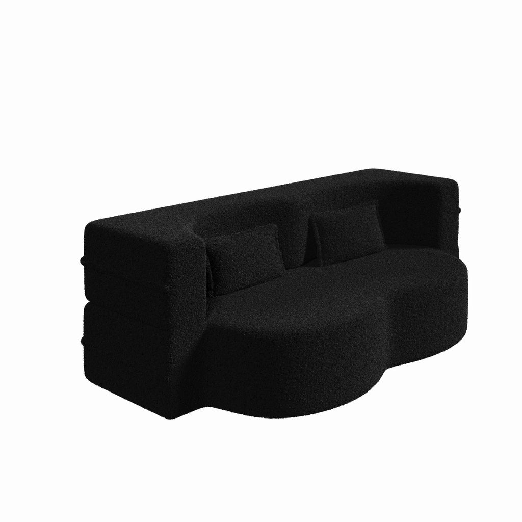 Modern Convertible Teddy Fabric Sofa with 2 Pillows