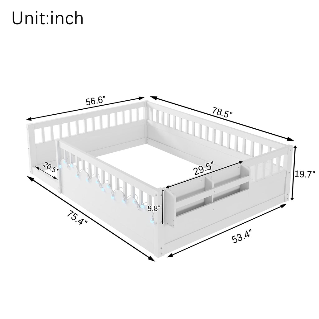 Twin/Full Montessori Floor Kids Bed Frame with High Rails