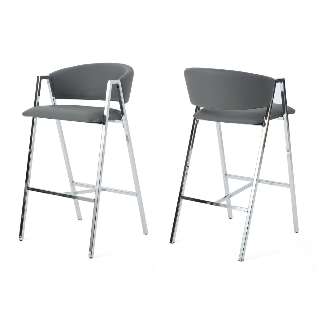 Modern PU Bar Stools with Low Back and Arms (Set of 2)