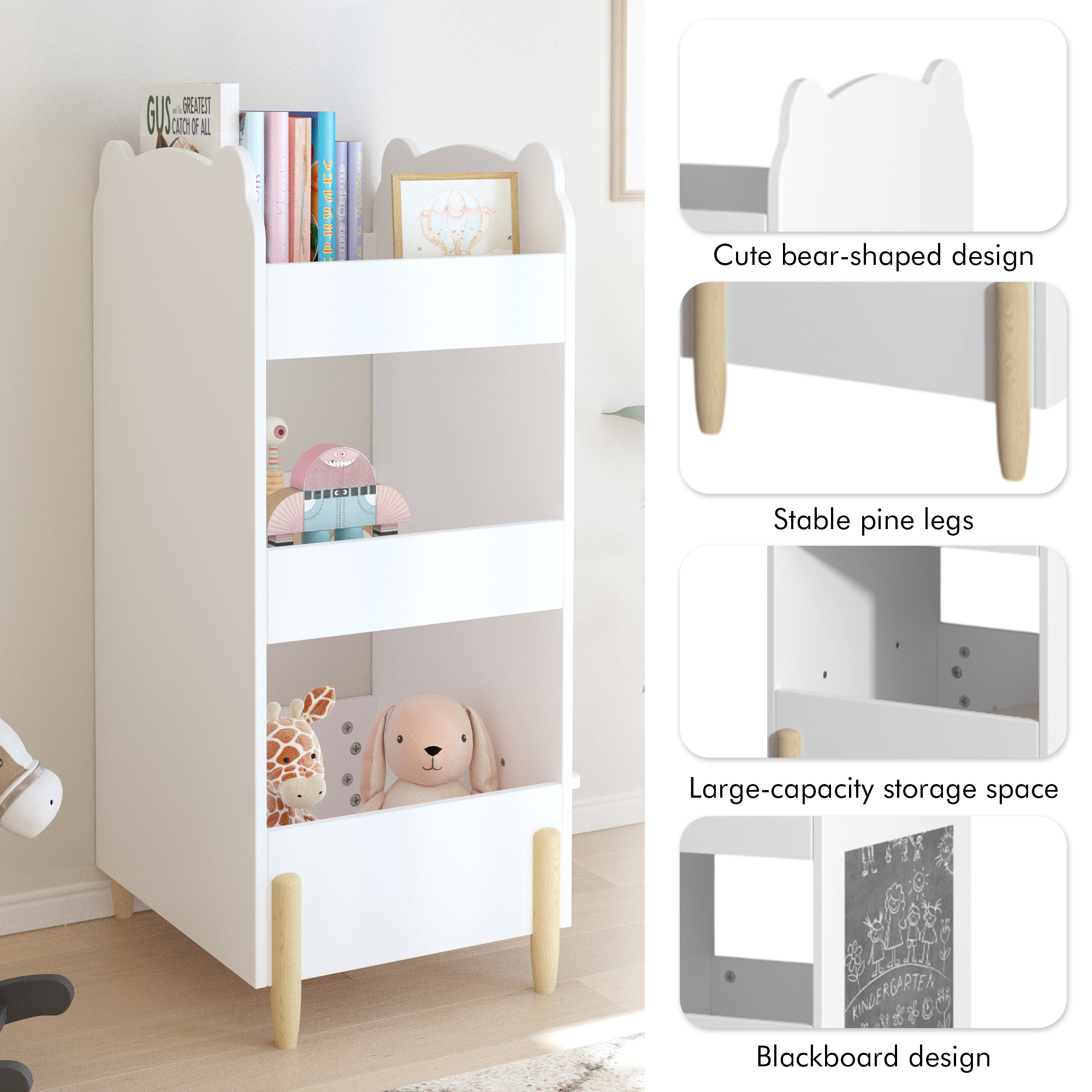Kids Bookshelf with Chalkboard Side