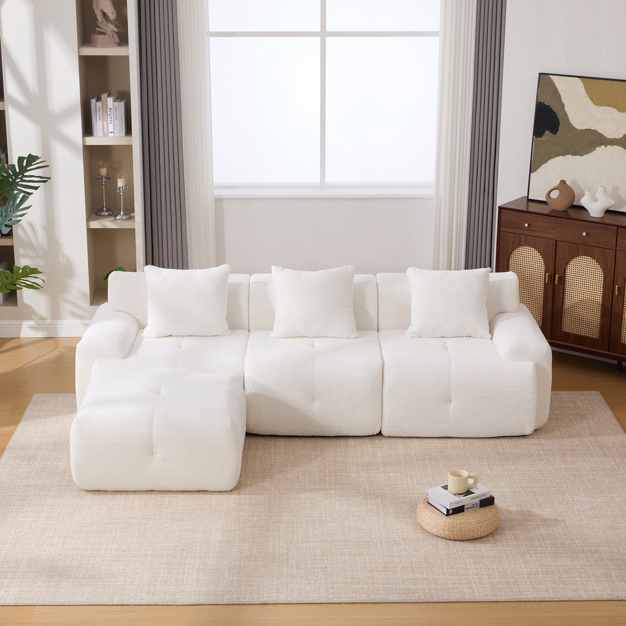 Oversized Boneless Convertible Cloud Couch with Movable Ottoman