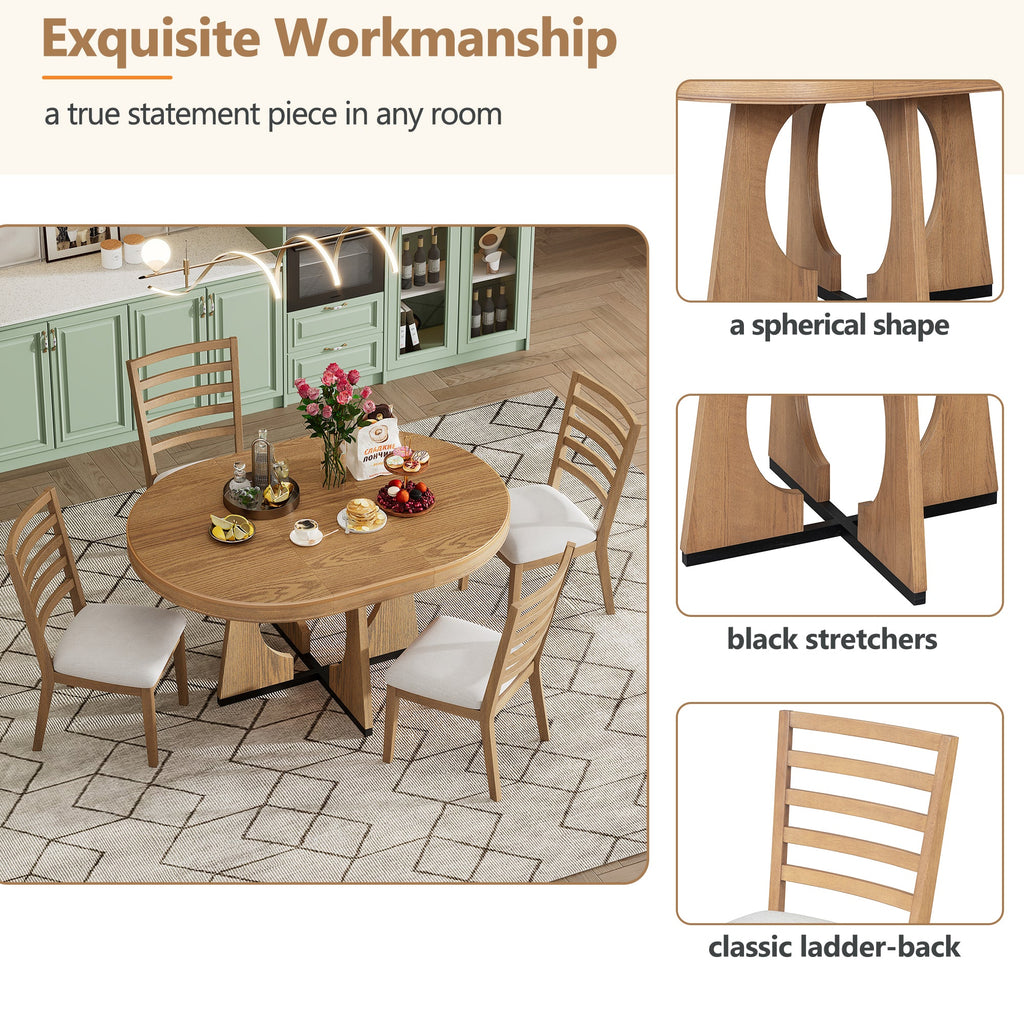5-Piece Retro Extendable Dining Table Set with 16" Removable Leaf