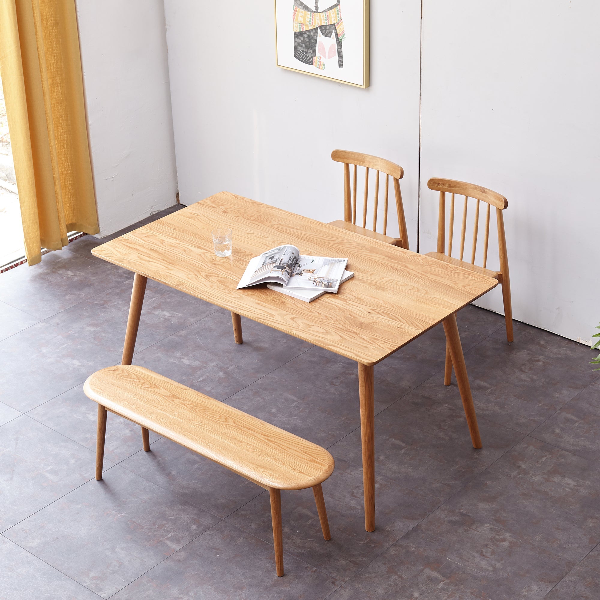 Natural Oak Wood Dining Bench Table Bench with Half-Round Design