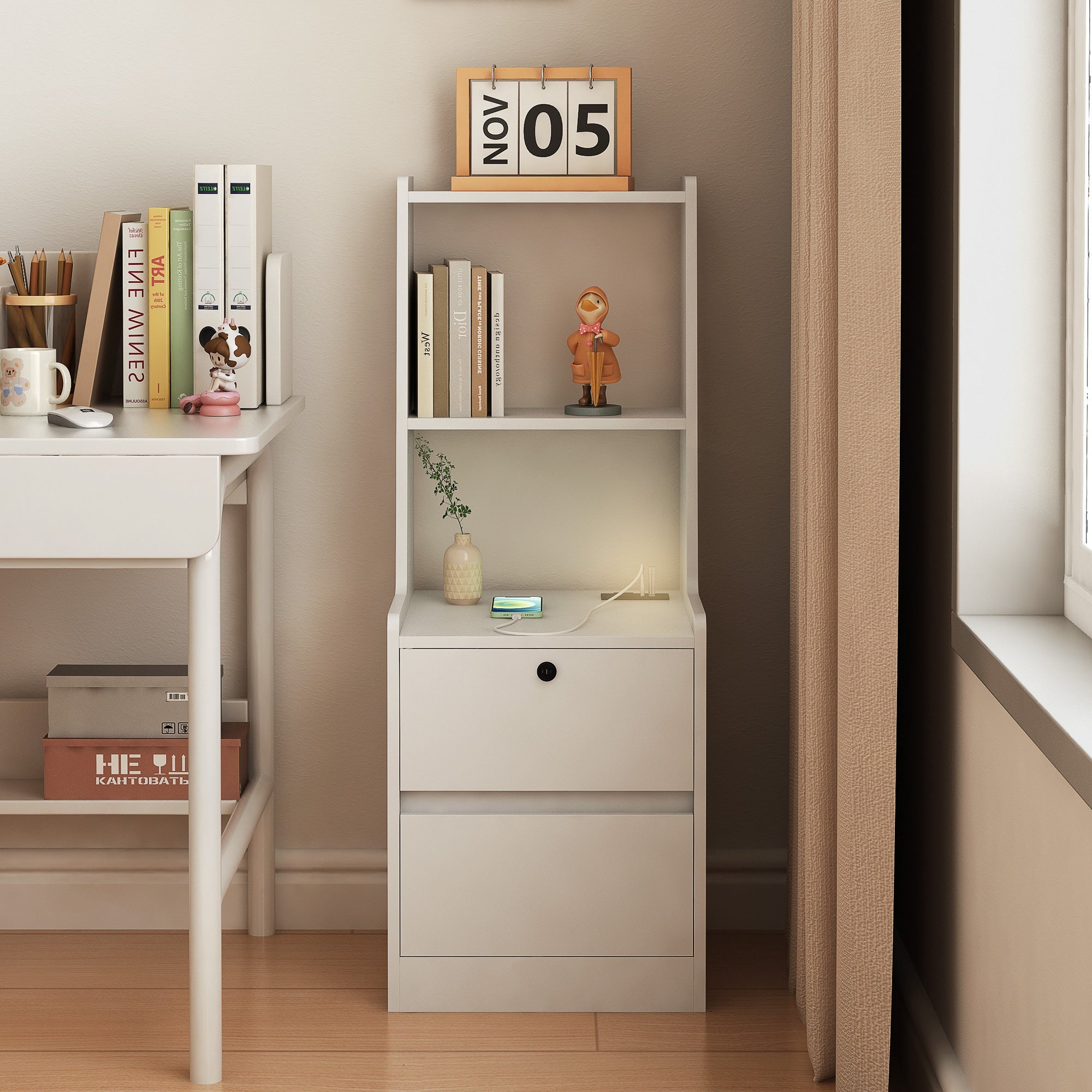 Modern Smart Nightstand with Charging Station