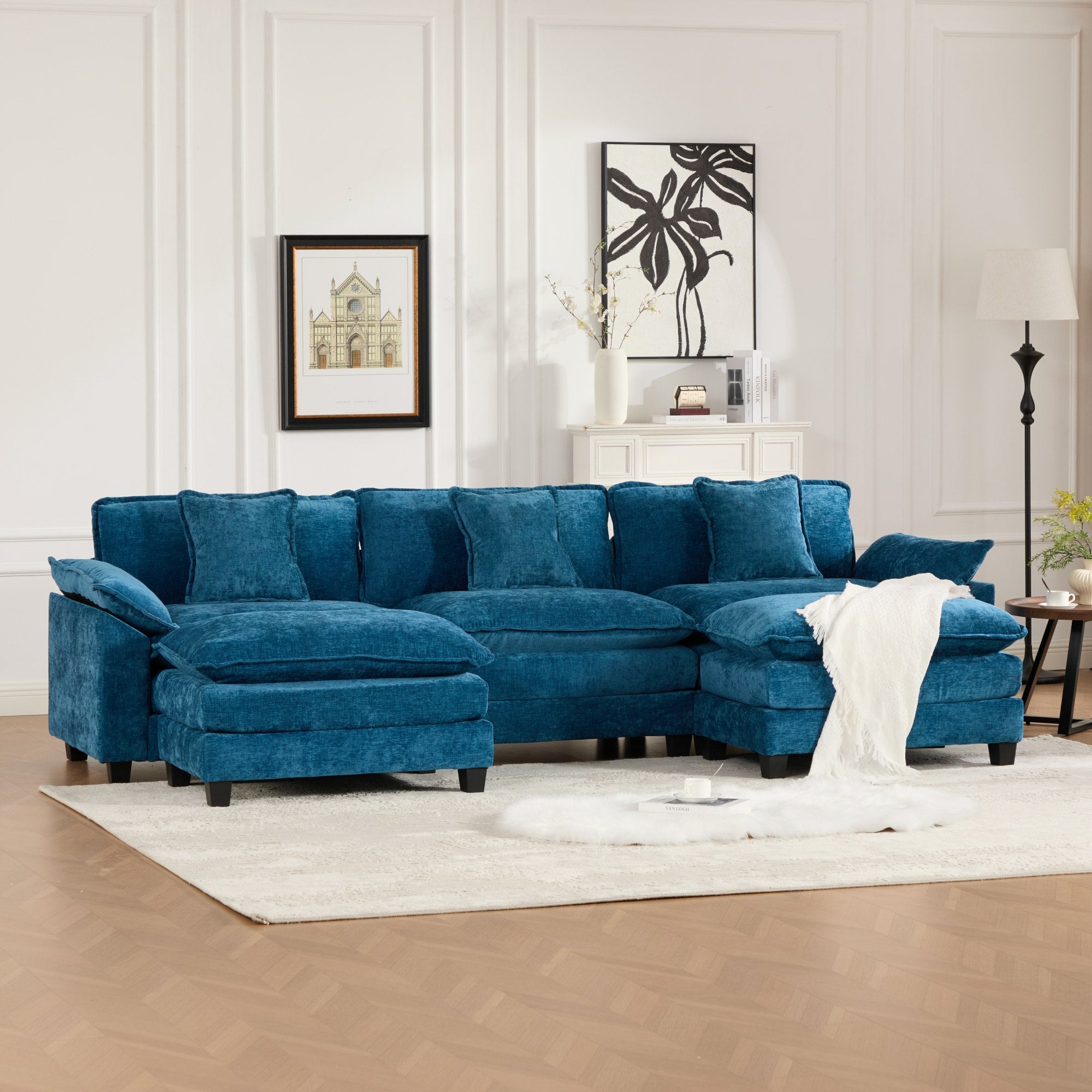 Modern Comfy Upholstered Seat Cushion Sectional Couch (Ottoman is Not Included)