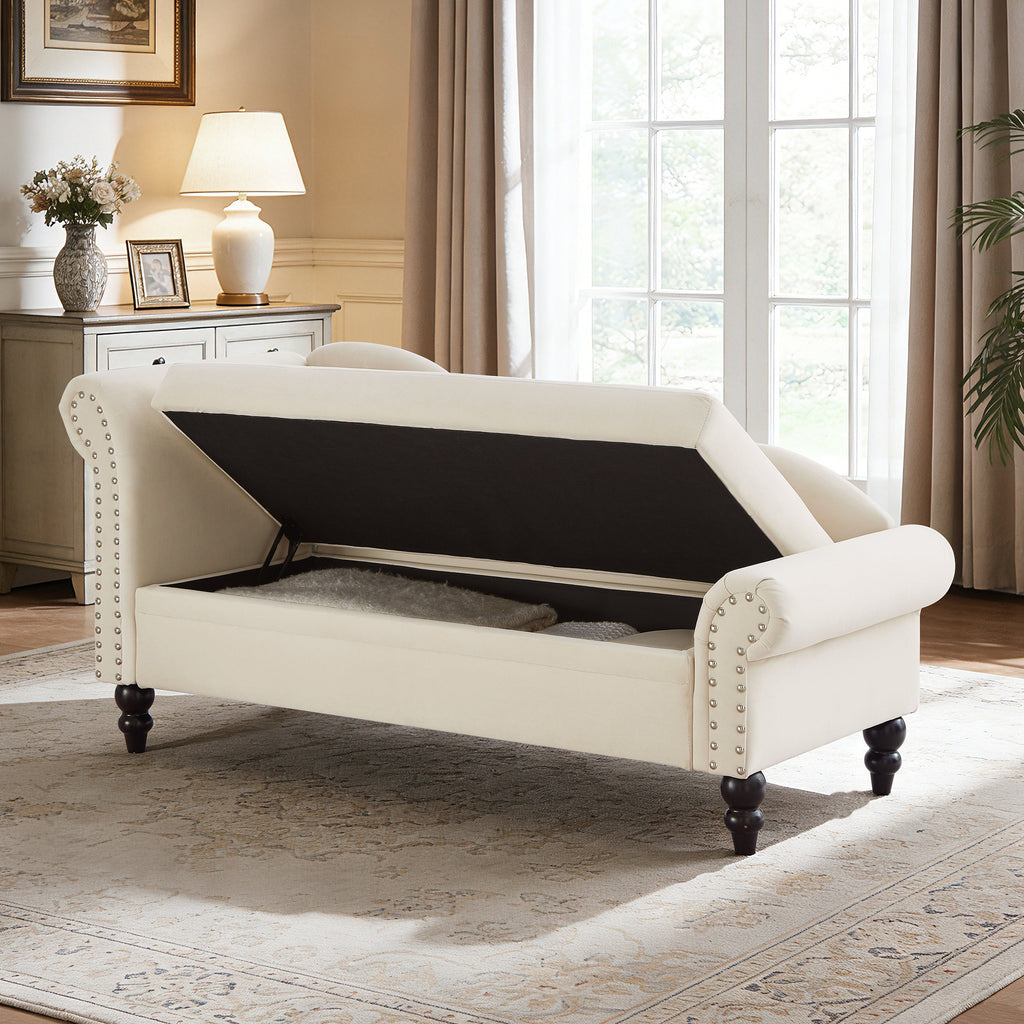 64.5'' Modern Velvet Chaise Lounge with Storage for Living Room/Bedroom