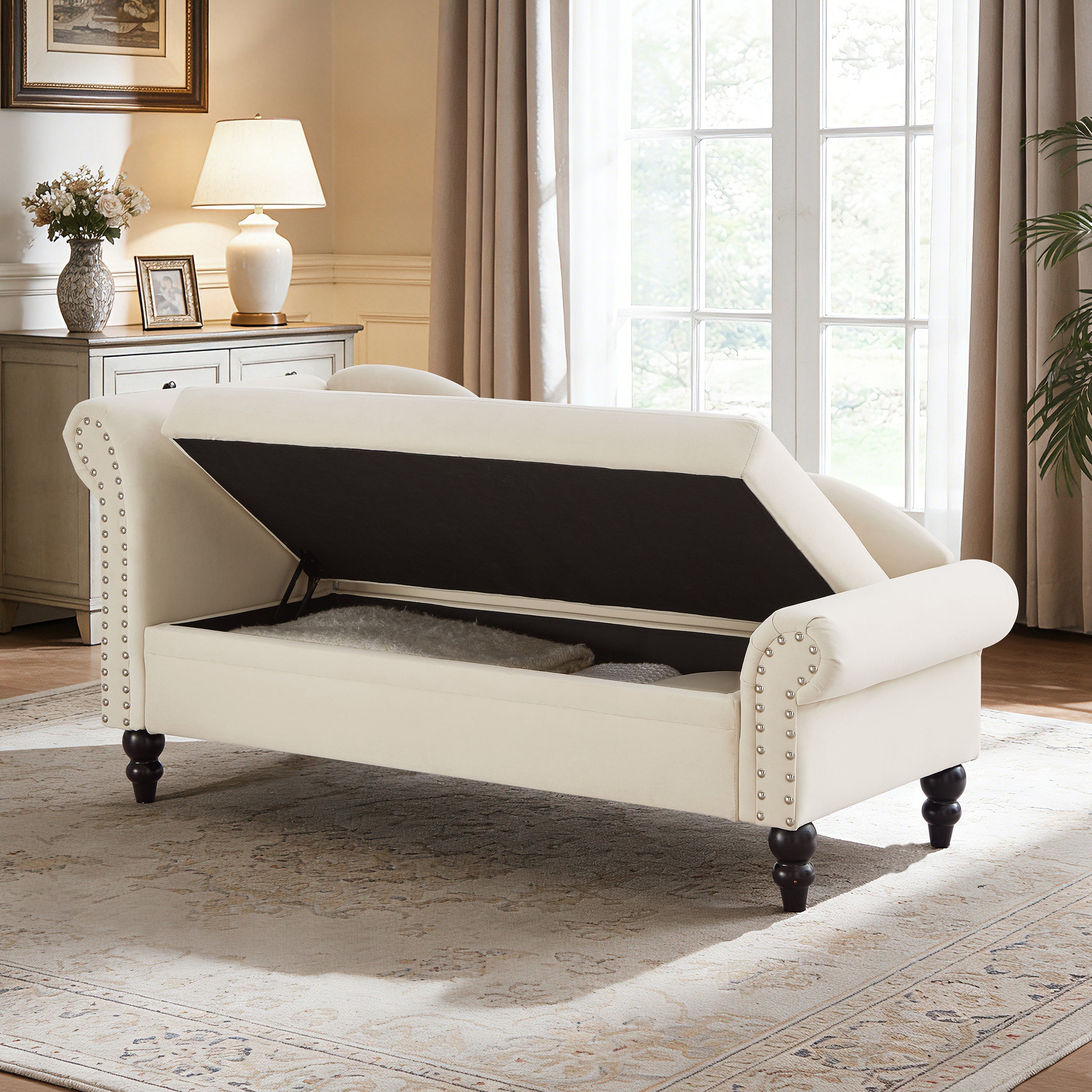 64.5'' Modern Velvet Chaise Lounge with Storage for Living Room/Bedroom