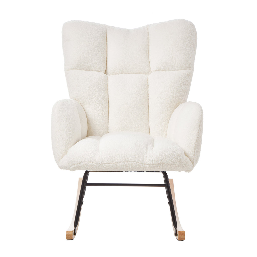 Tufted Upholstered Teddy Fabric Glider Rocking Chair
