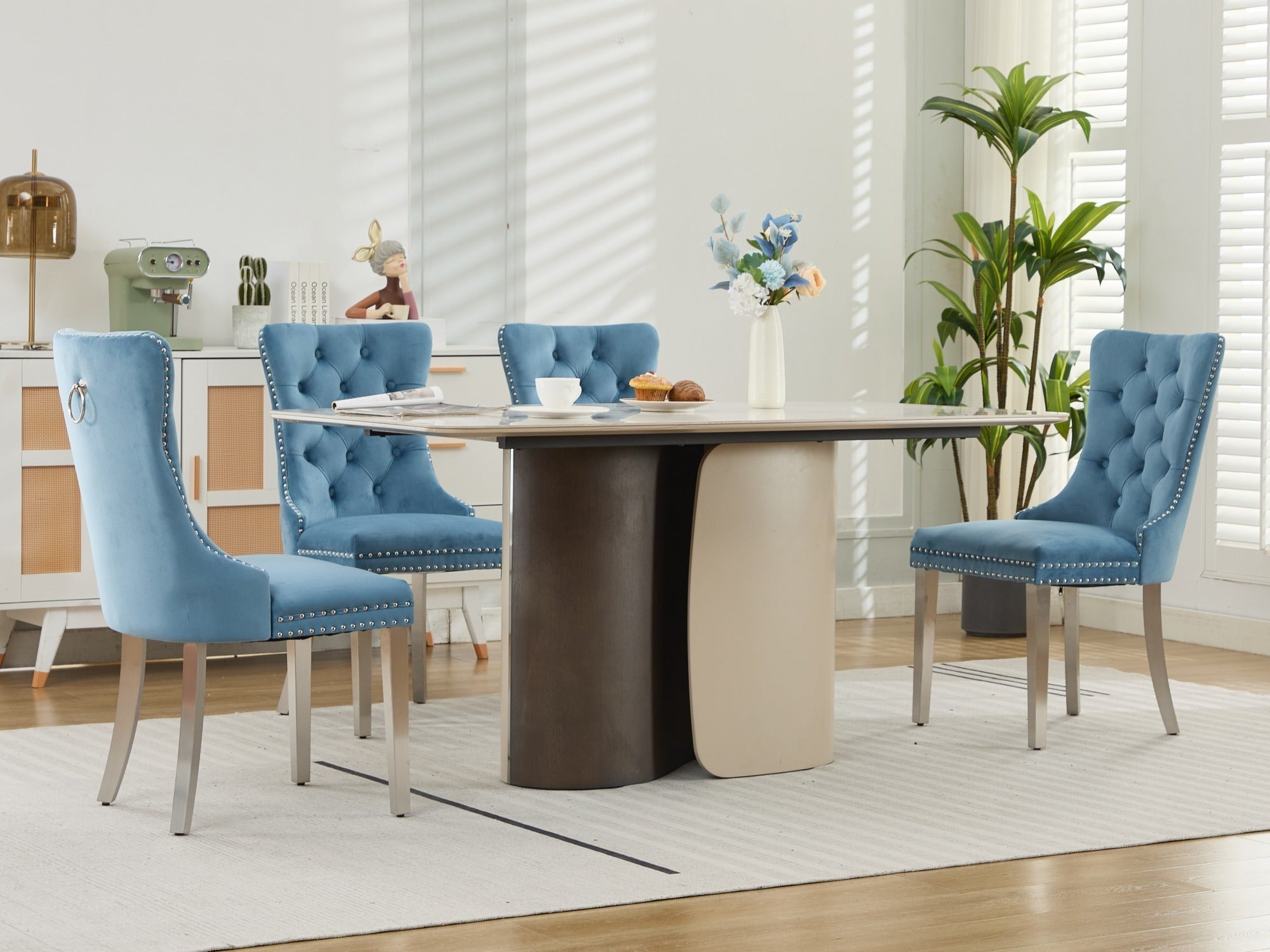 Modern High-end Tufted Solid Wood Velvet Dining Chairs (Set of 2)