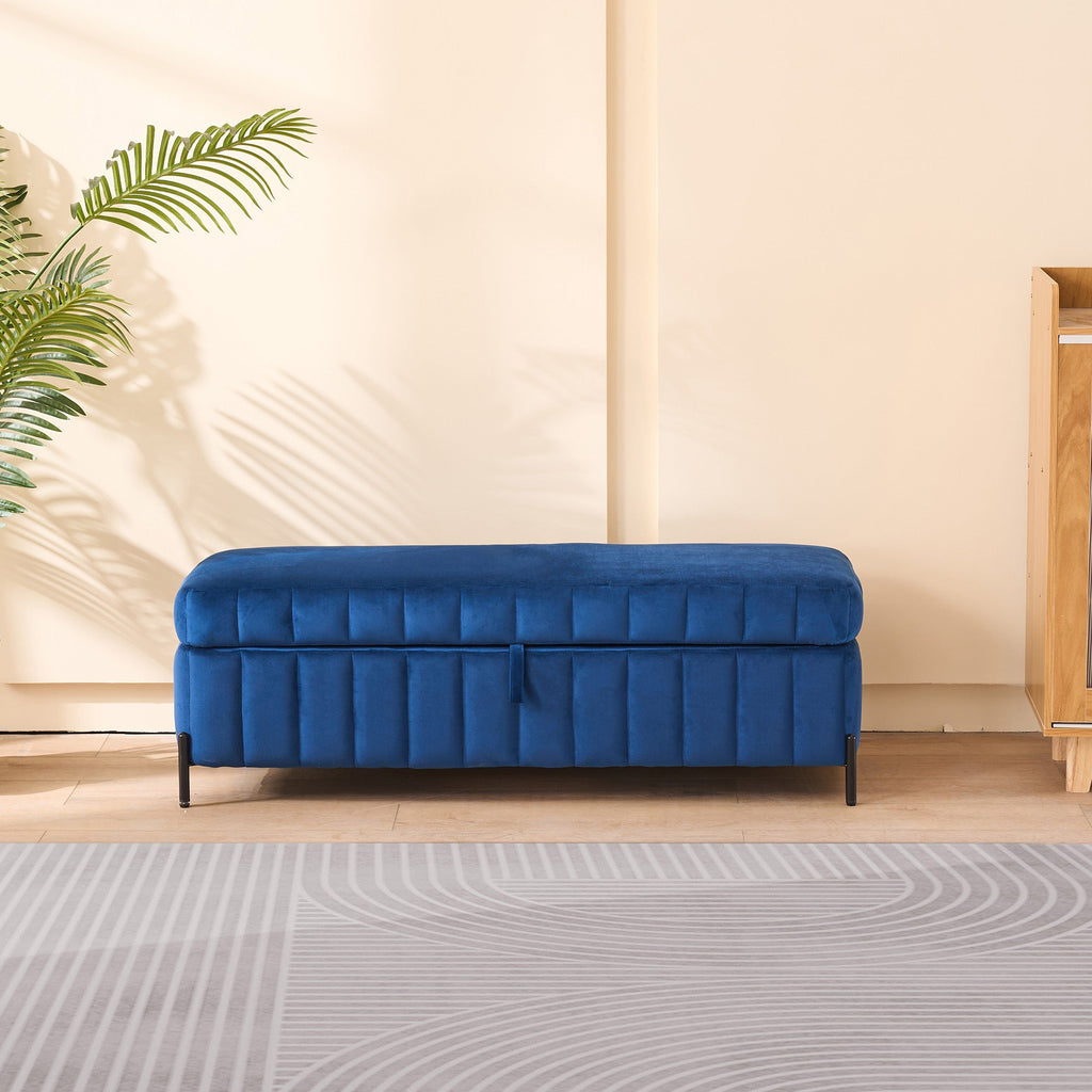 49.21' Wide Velvet Storage Soft Bench Footstool Ottoman