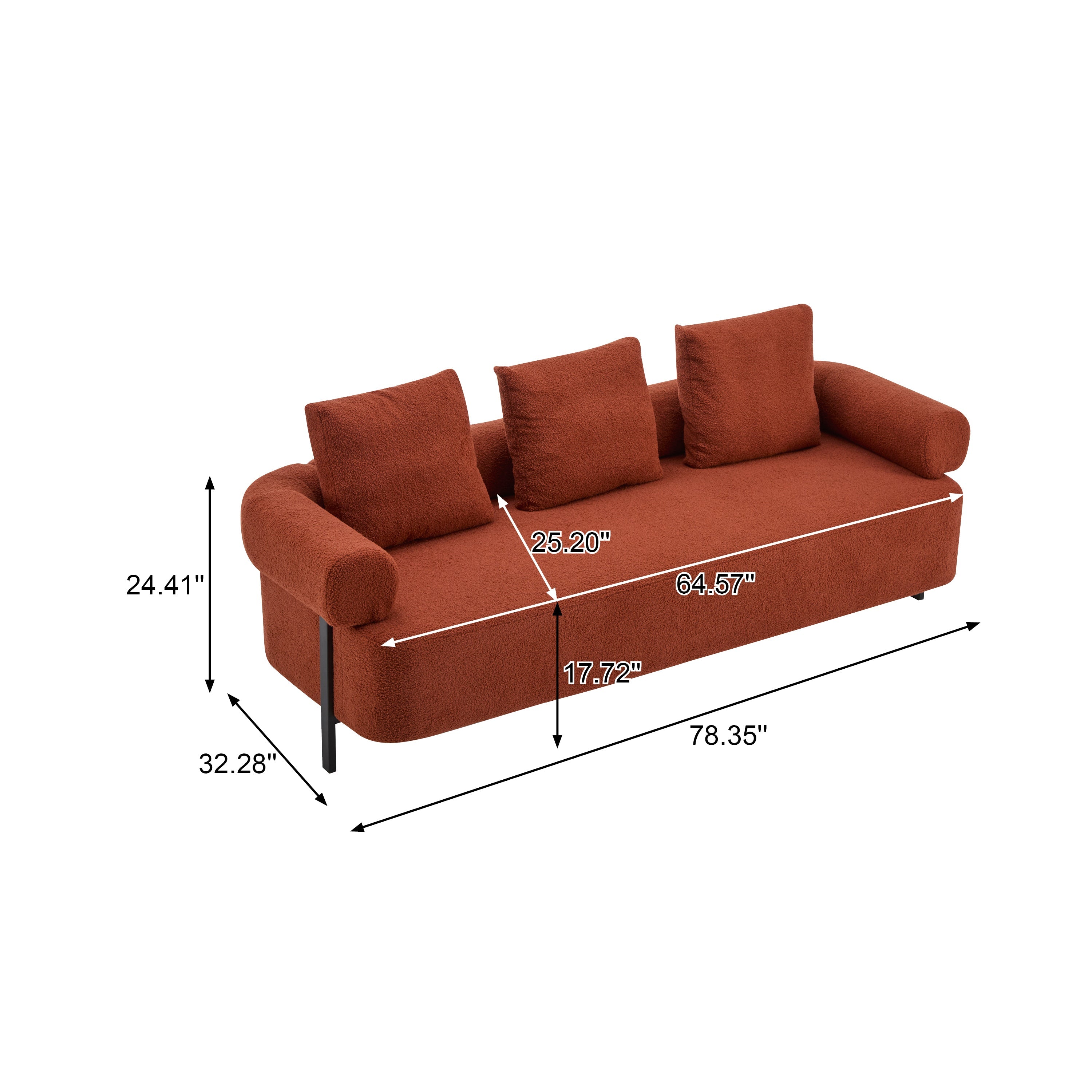 78' Modern Upholstered Sofa with 3 Plush Pillows