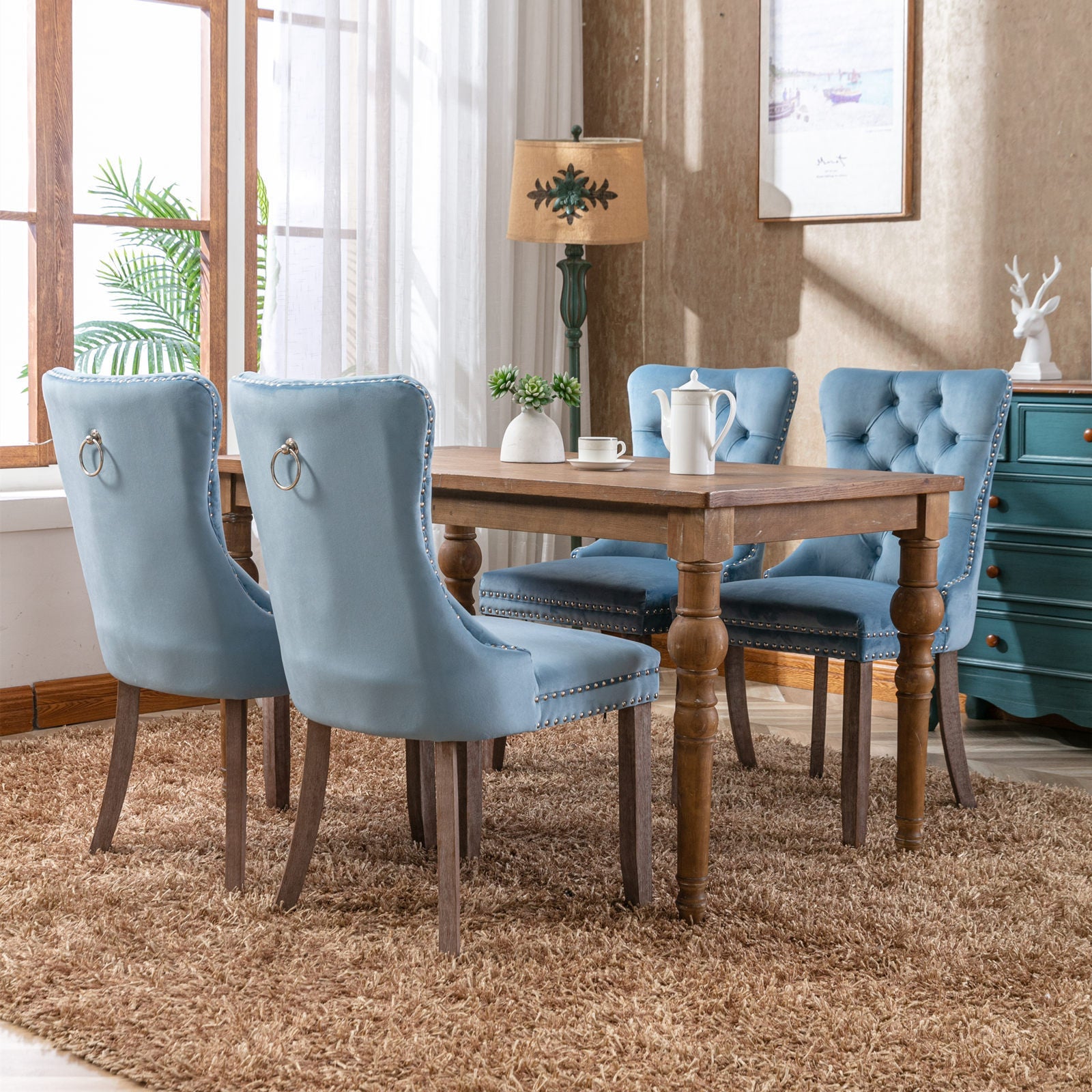 Modern High-end Tufted Solid Wood Velvet Dining Chair(Set of 2)
