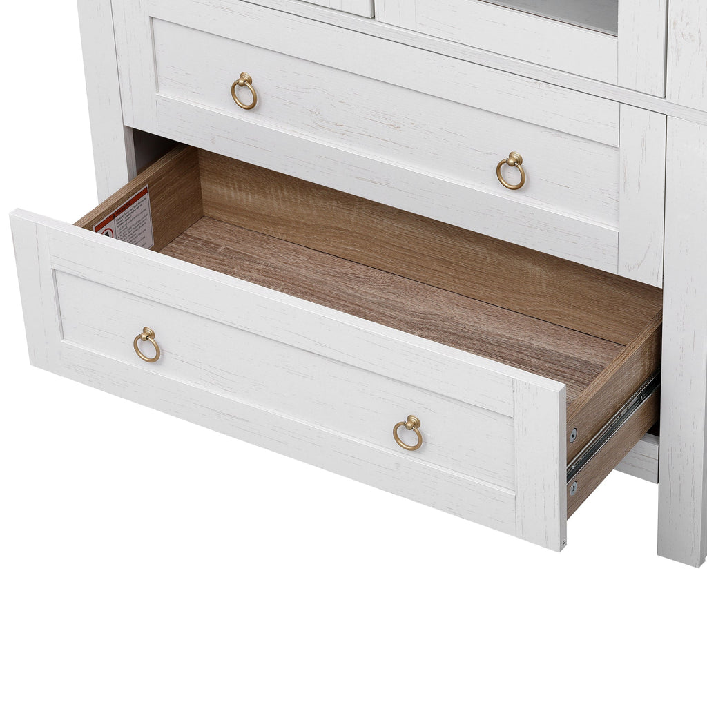 71” Tall Arched Modern Farmhouse Kitchen Pantry Cabinet with 2 Large Drawers