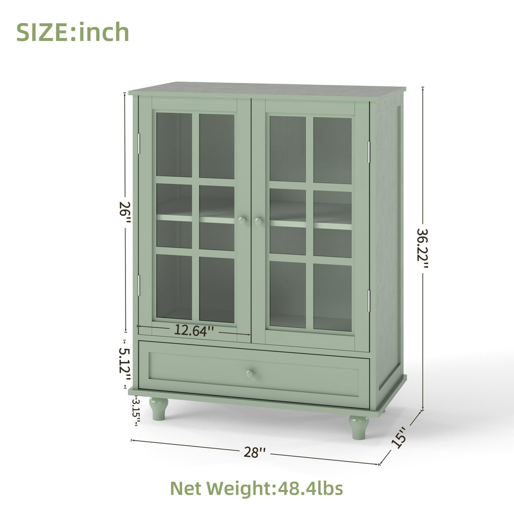 Minimalism Buffet Cabinet with Double Glass Doors and Drawer Mint Green