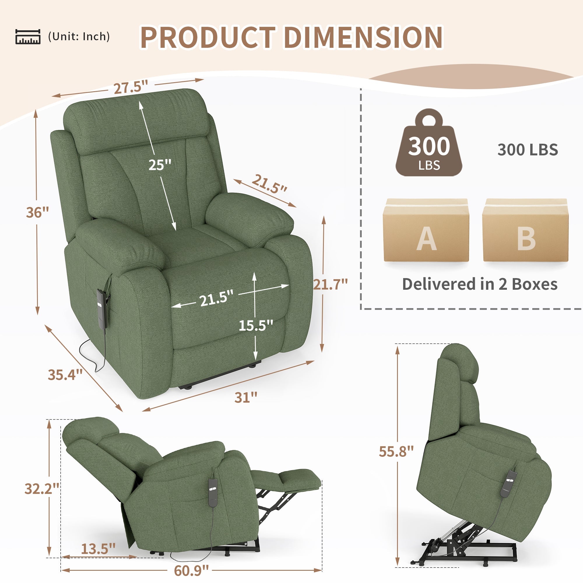 Electric Heavy Duty Lift Chair Recliners Chair for Small Spaces