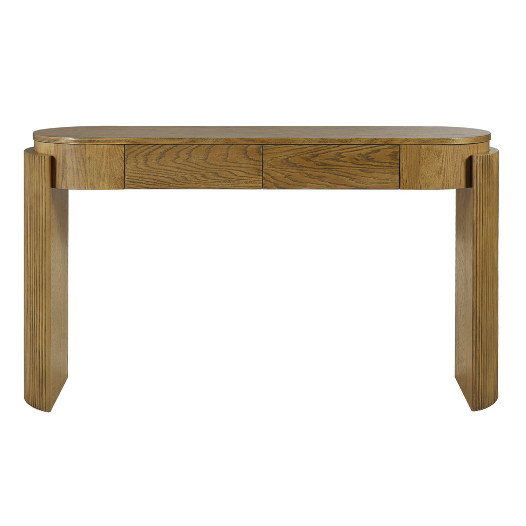 Natural Wood Console Table with Fluted Design