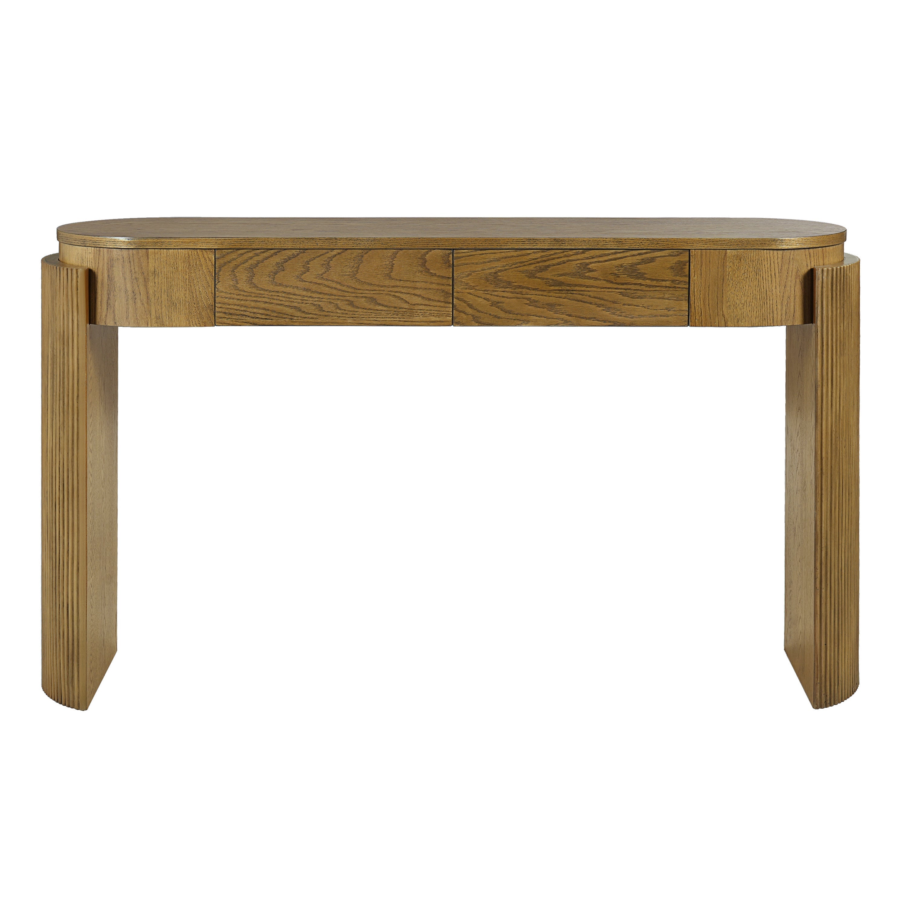 Natural Wood Console Table with Fluted Design