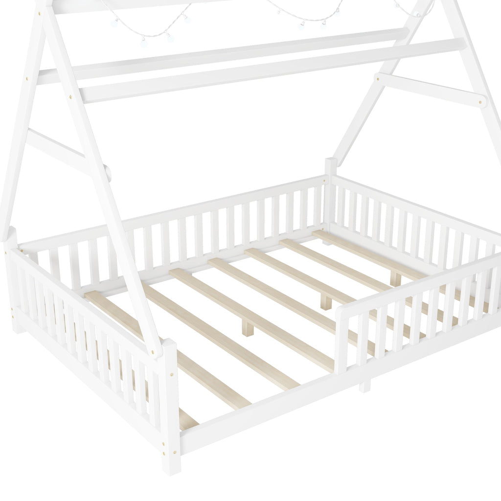 Full Size House Bed with Light for Kids