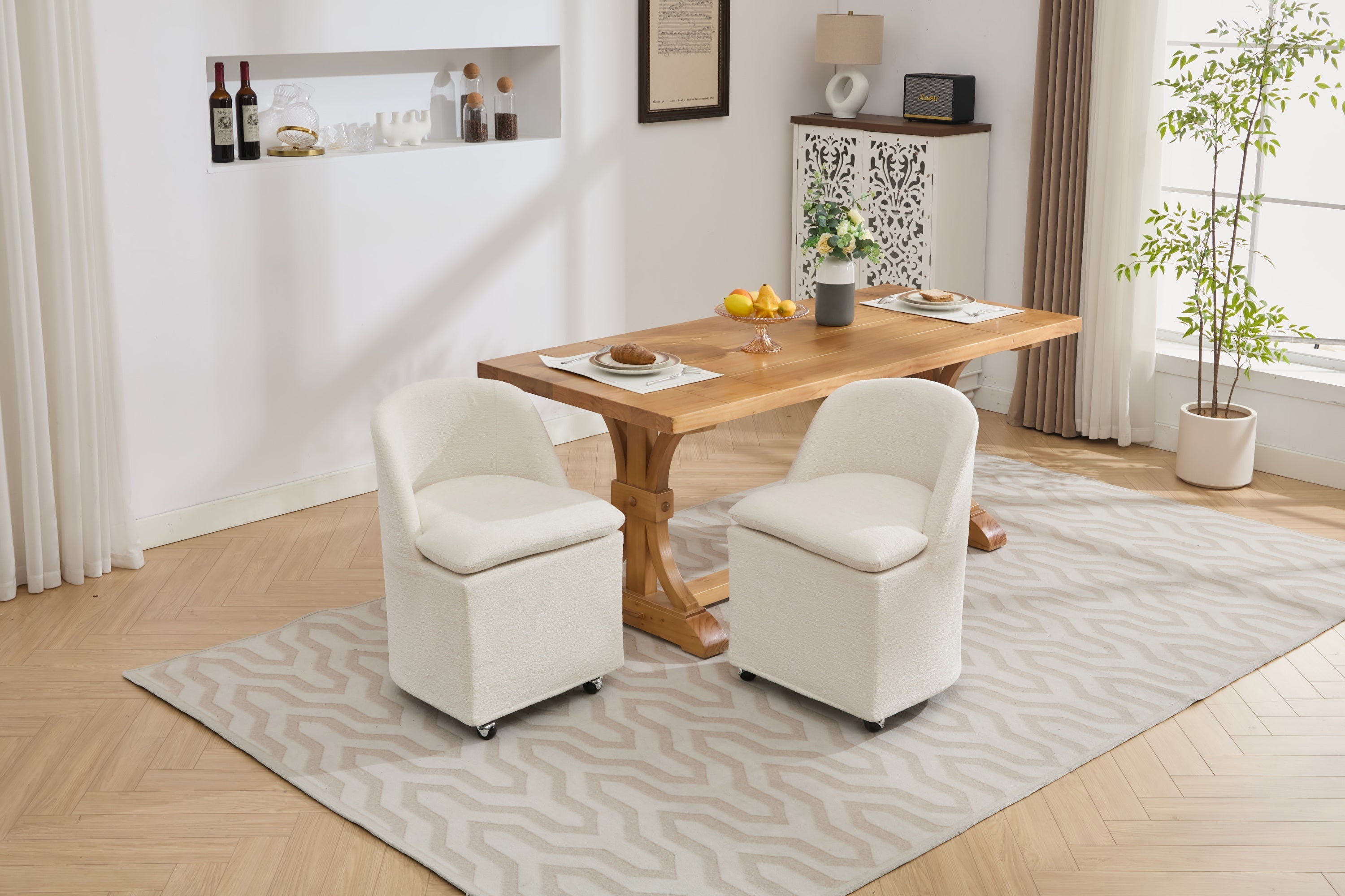Chenille Fabric Dining Chairs with Universal Wheels