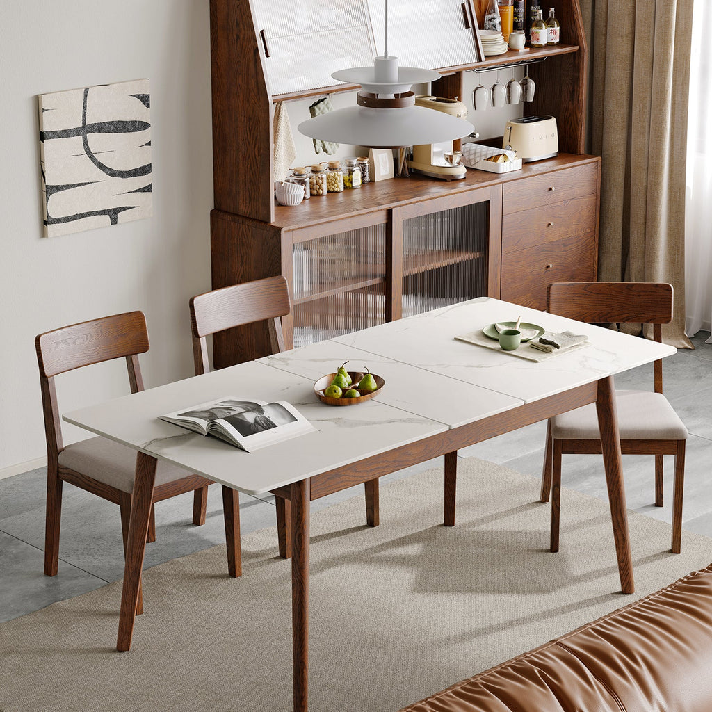 Walnut White Slate Telescopic Dining Table