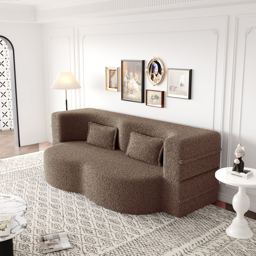 Modern Convertible Teddy Fabric Sofa with 2 Pillows