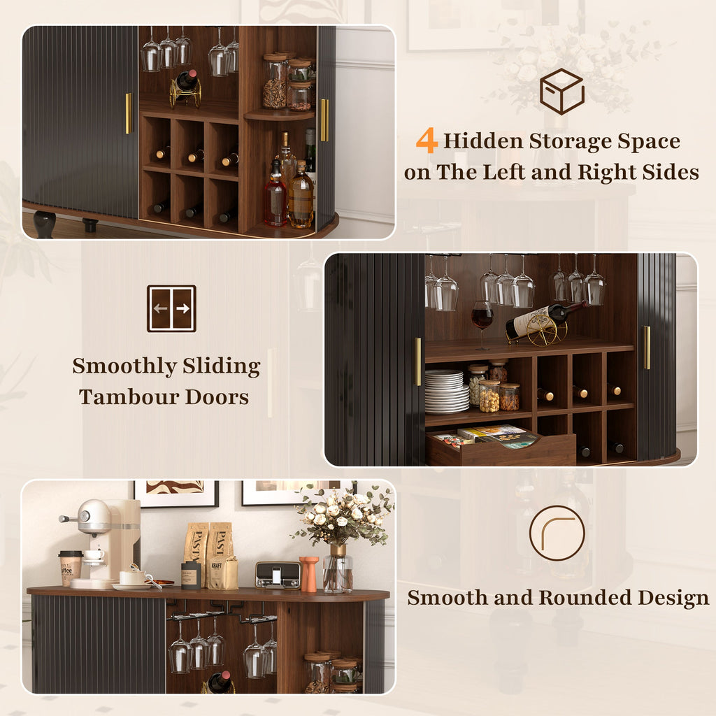 39" Fluted Liquor and Coffee Bar Cabinet with Wine Racks Glass Holders Storage