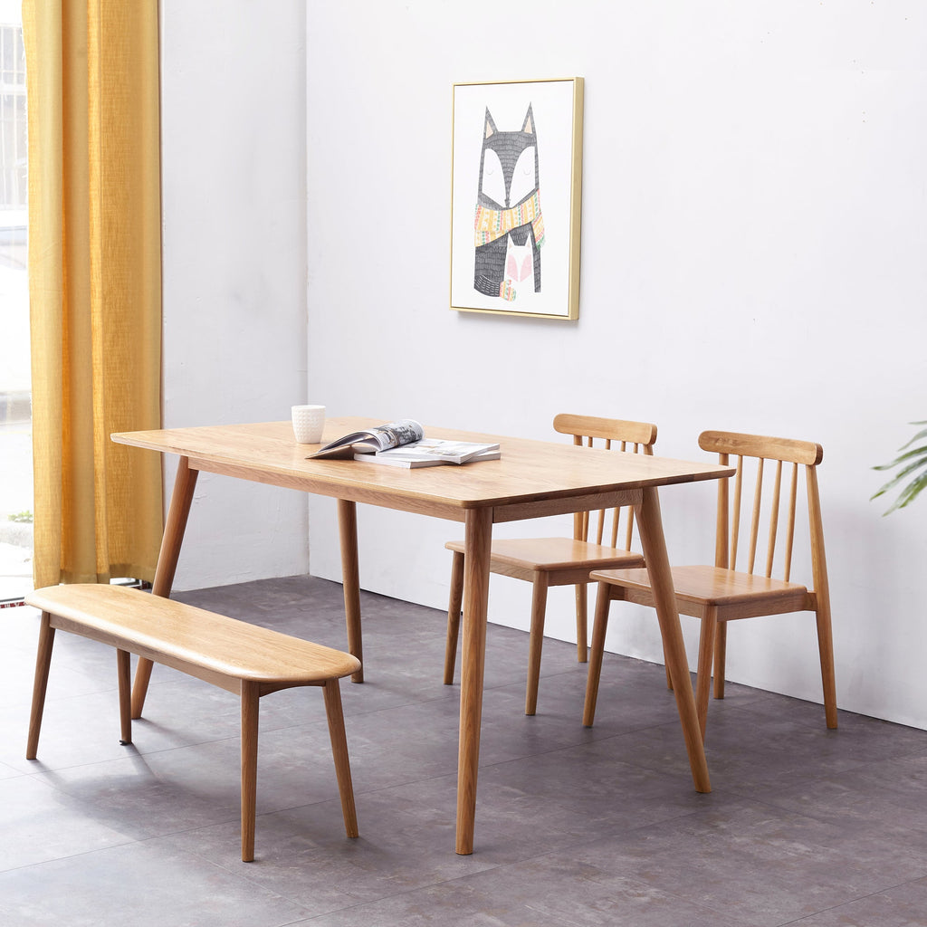 Natural Oak Wood Dining Bench Table Bench with Half-Round Design