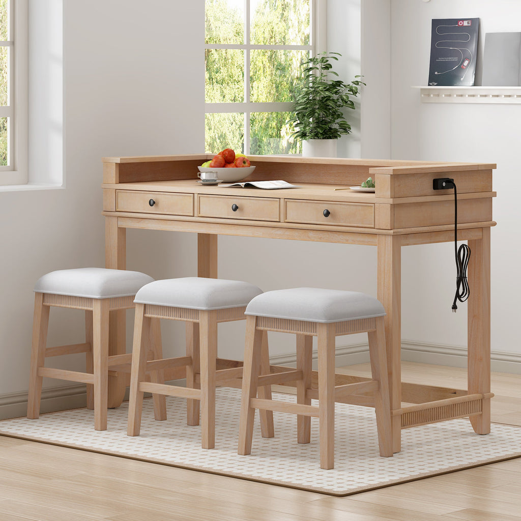 Retro Kitchen Table and Chairs Set with 3 Storage Drawers