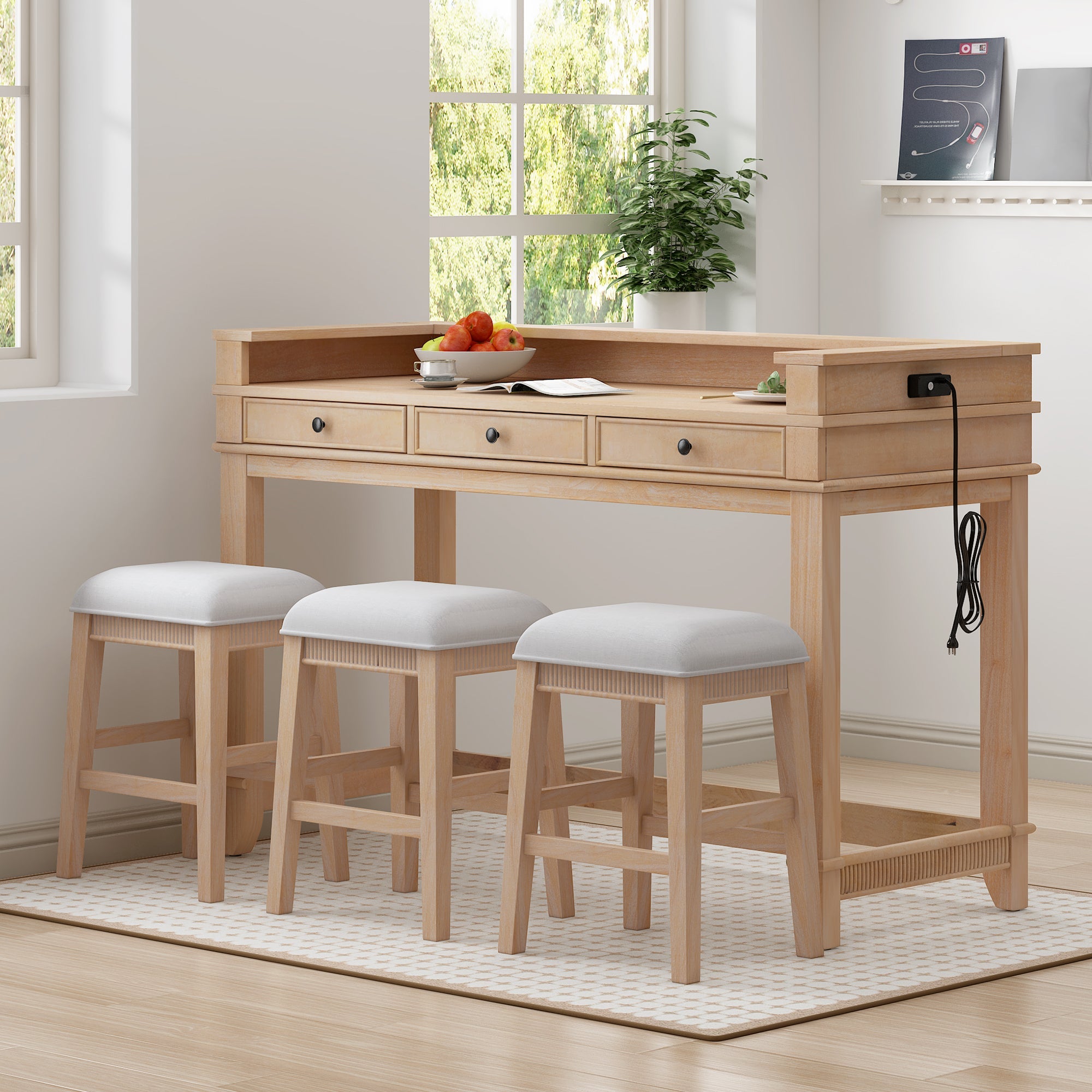 Retro Kitchen Table and Chairs Set with 3 Storage Drawers
