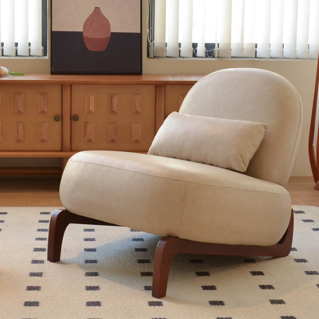 Armless Leather Accent Chair with Solid Wood Legs