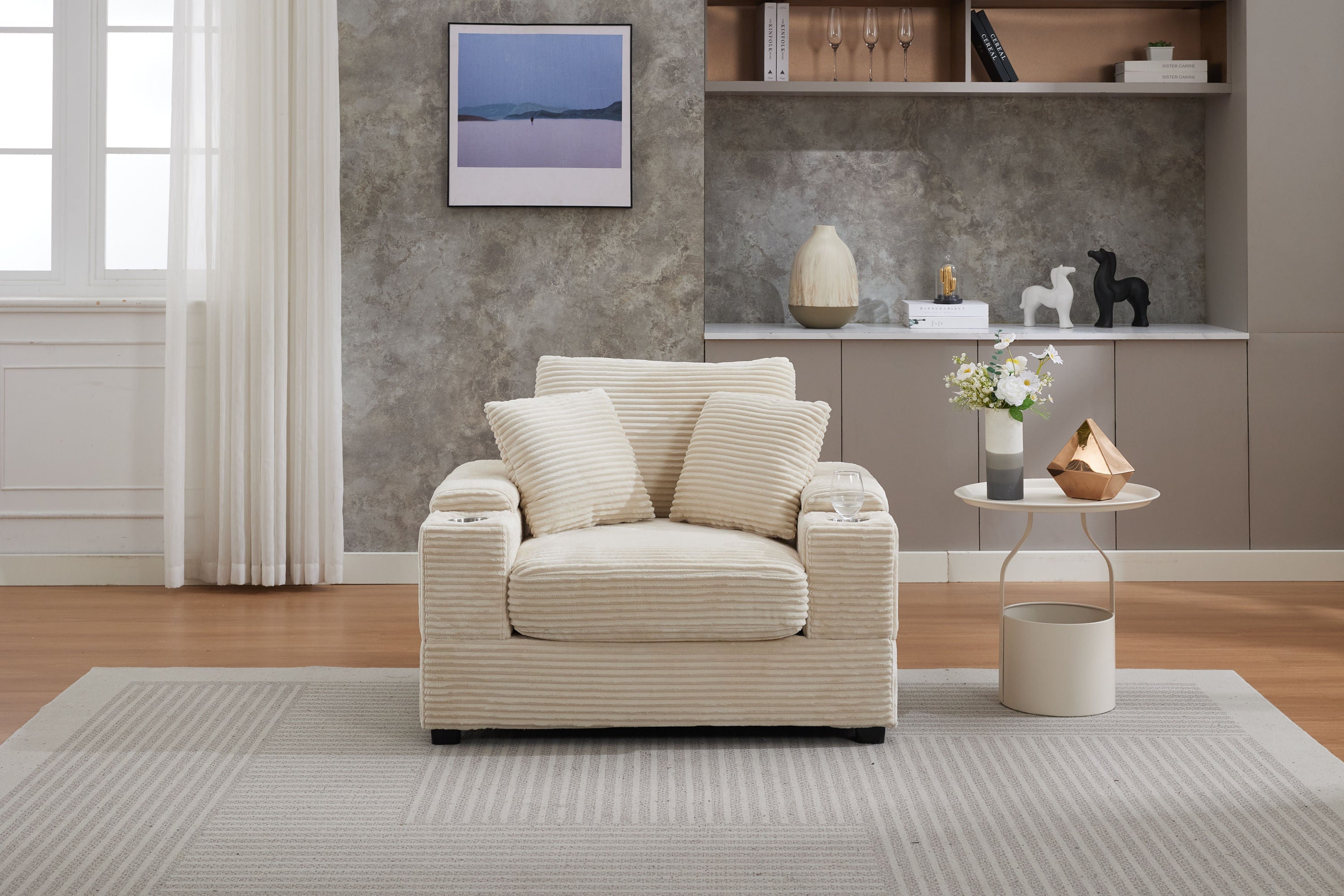 Corduroy Upholstered Chaise Lounge Sofa with Handrail Storage