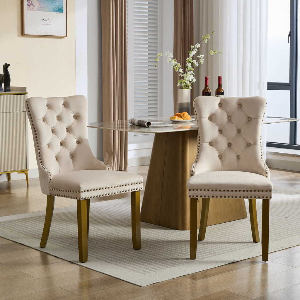 Mid-Century Velvet Dining Chairs with Lion Head Pull Ring (Set of 2)