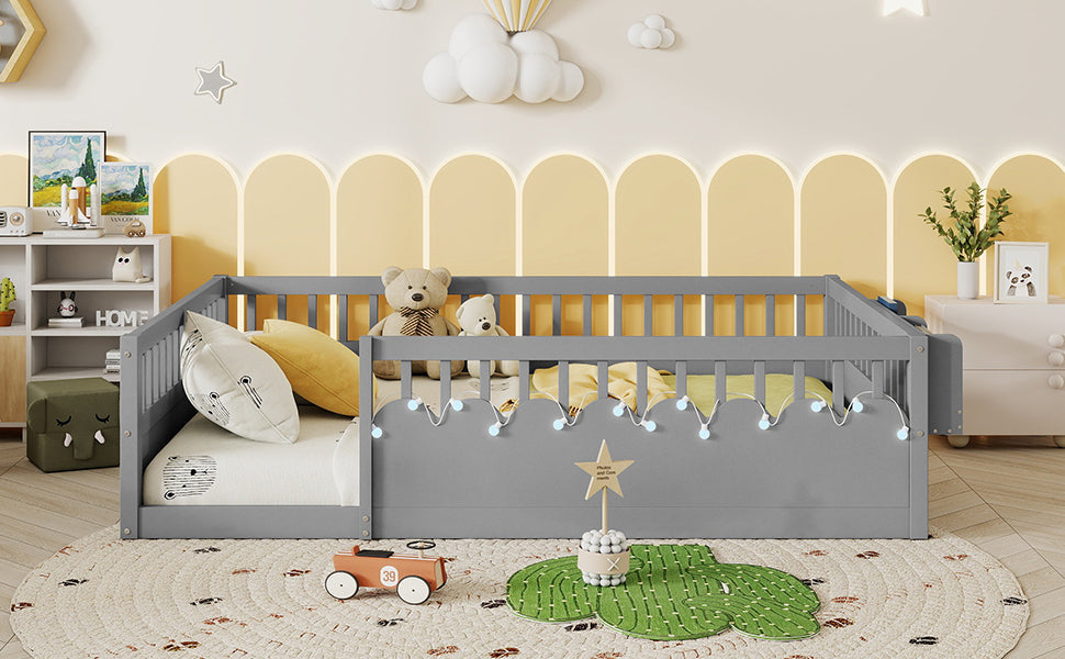 Twin/Full Montessori Floor Kids Bed Frame with High Rails