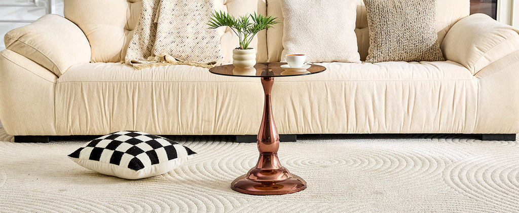 20" Small Luxury Metal Round Side Table with a Glass Top