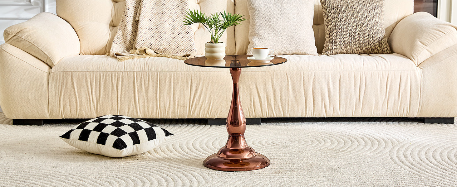 20" Small Luxury Metal Round Side Table with a Glass Top